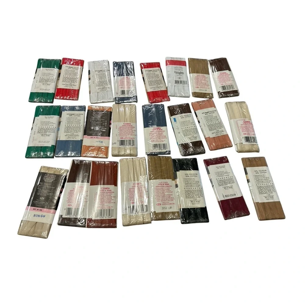 Lot of‎ 24 Bias Tape Packages NOS Mixed Widths, Colors, Brands c1960s-1970s